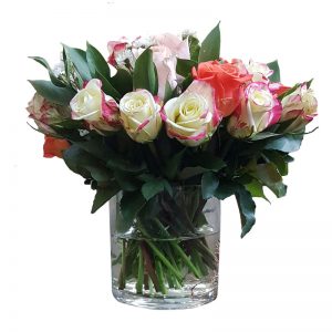 Mixed Red Roses cylinder Vase
